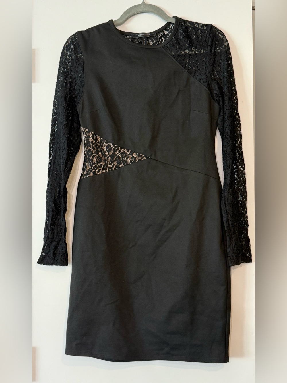 BCBGMaxazria Jorden Black Lace-Detail Long Sleeve Women’s Dress